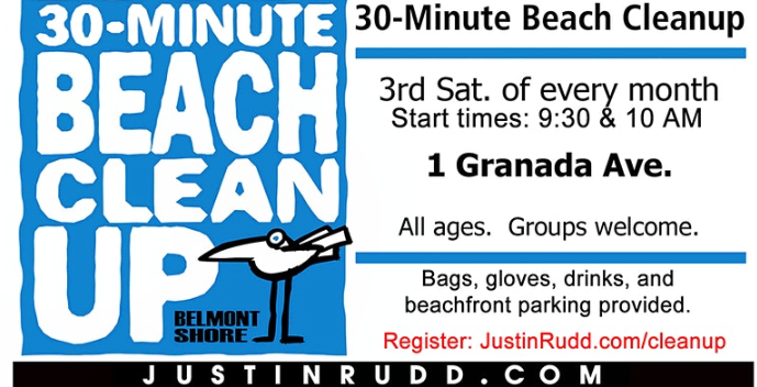 30-Minute Beach Cleanup, monthly on 3rd Sat. | JustinRudd.com/cleanup